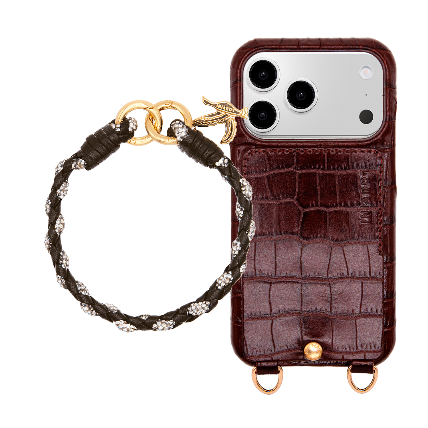 Coque iPhone LOU Crocodile Marron & Bracelet PETIT KYLIE Marron foncé