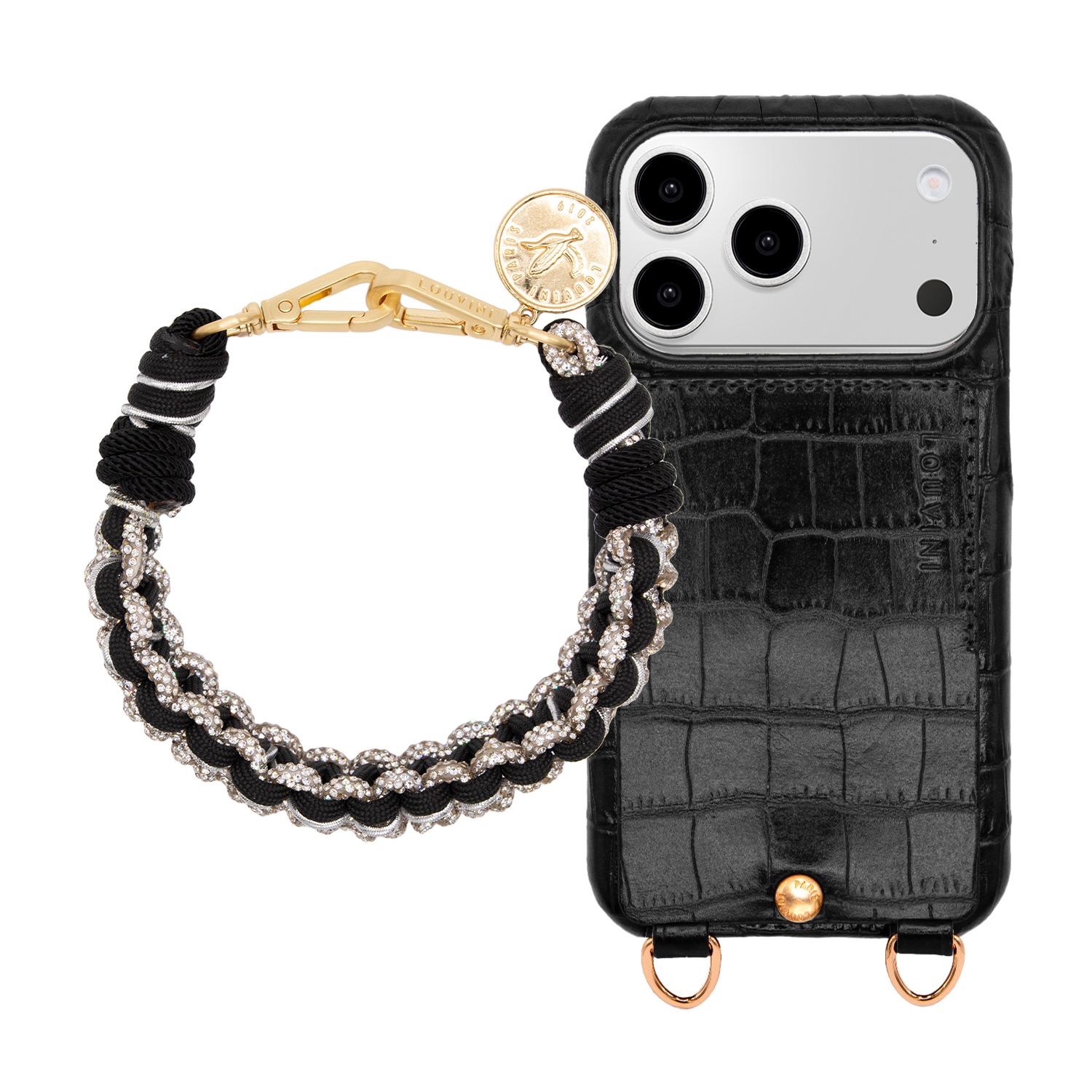 Coque iPhone LOU Crocodile Noir & Bracelet PETIT CLEO Noir