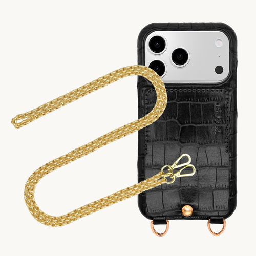 Coque iPhone LOU Crocodile Noir & CHAÎNE SAVANA