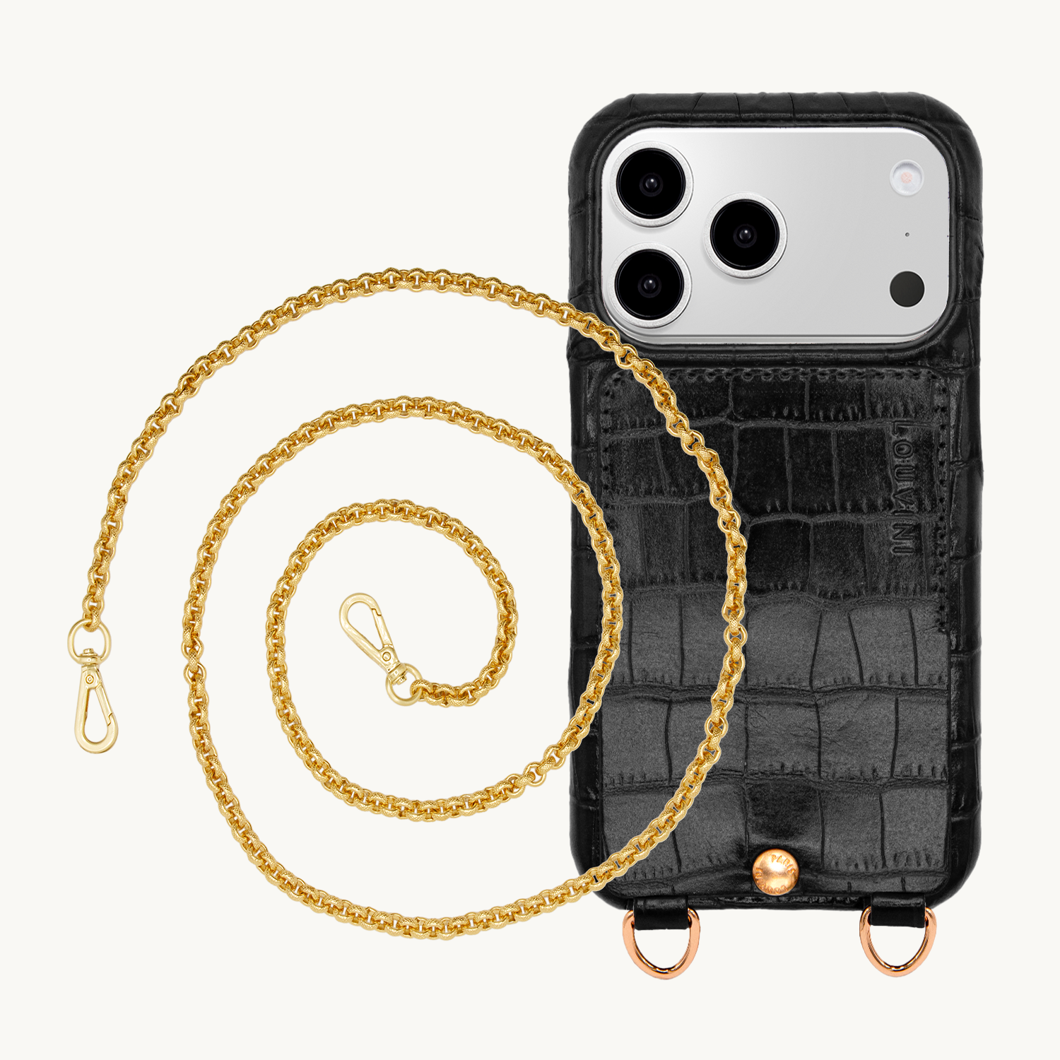 Coque iPhone LOU Crocodile Noir & Chaîne SAVANA