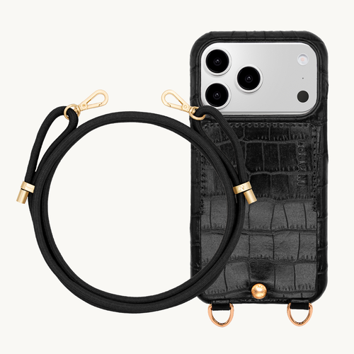 Coque iPhone LOU Crocodile Noir & Cordon TESSA - Noir