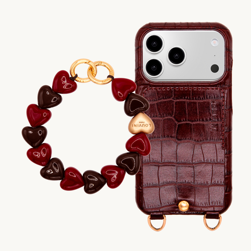 Coque iPhone LOU Crocodile Marron & Bracelet PETIT CUORE Bordeaux-Marron