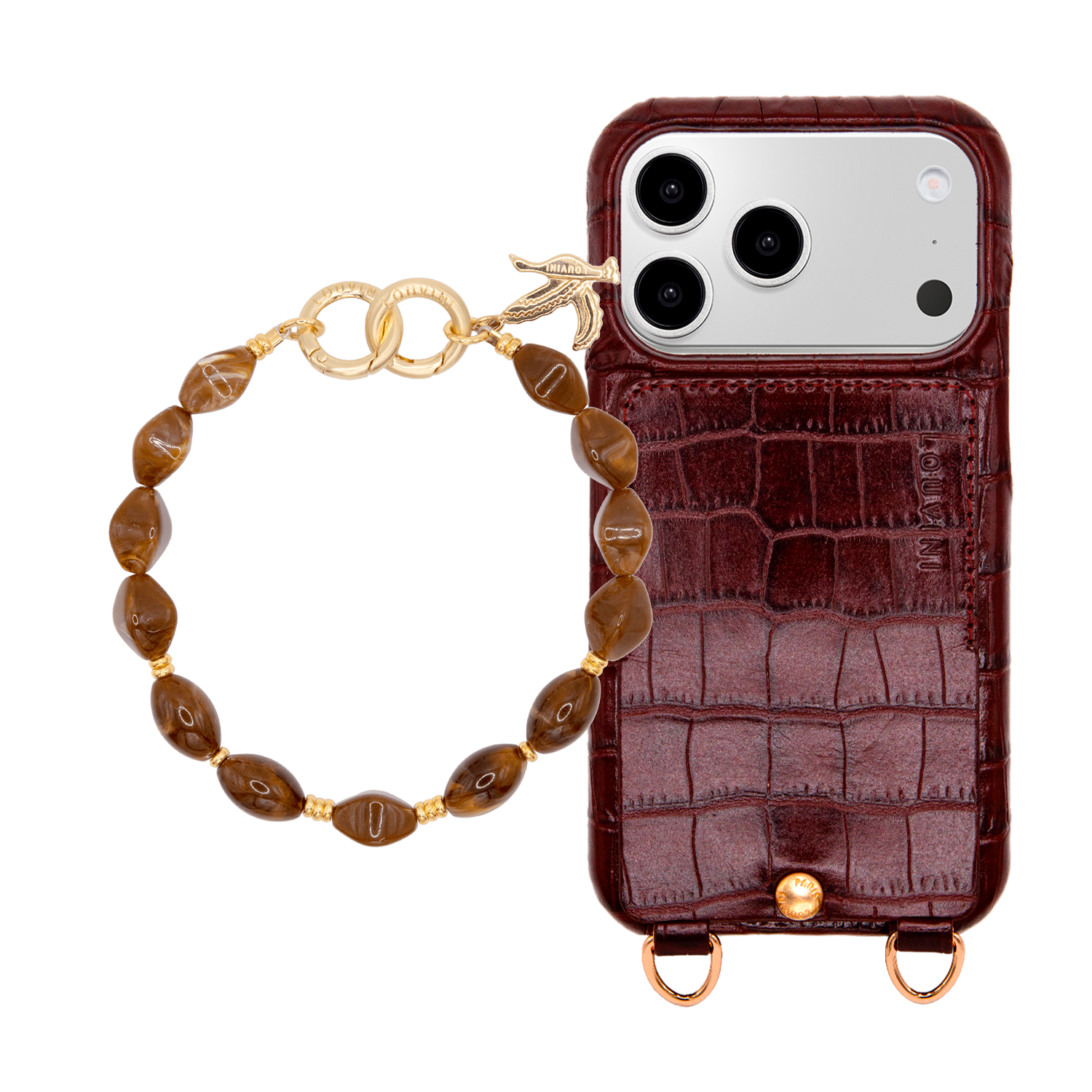 Coque iPhone LOU Crocodile Marron & Bracelet PETIT RITA Brun