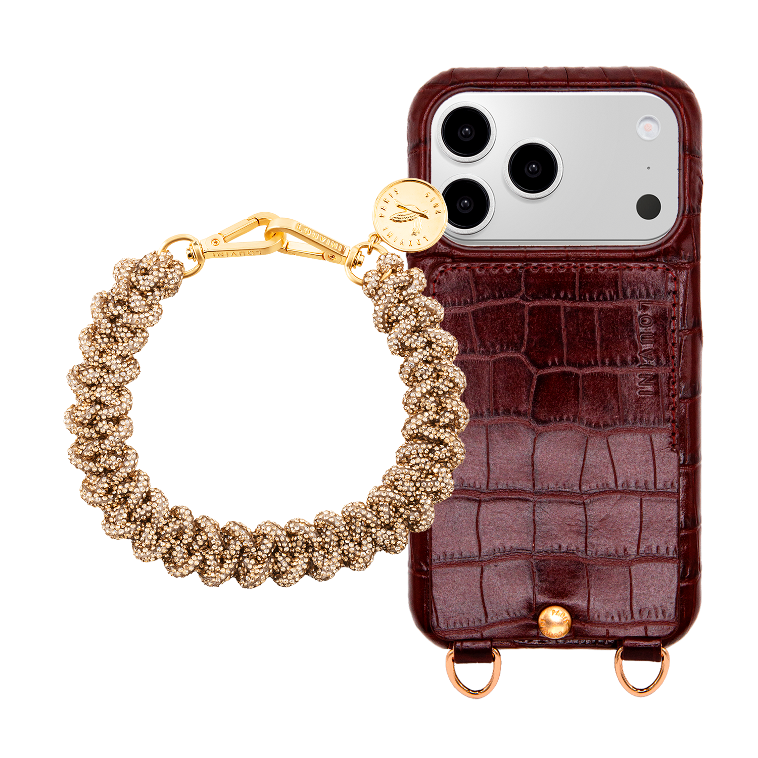 Coque iPhone LOU Crocodile Marron & Bracelet PETIT SCARLETT Doré