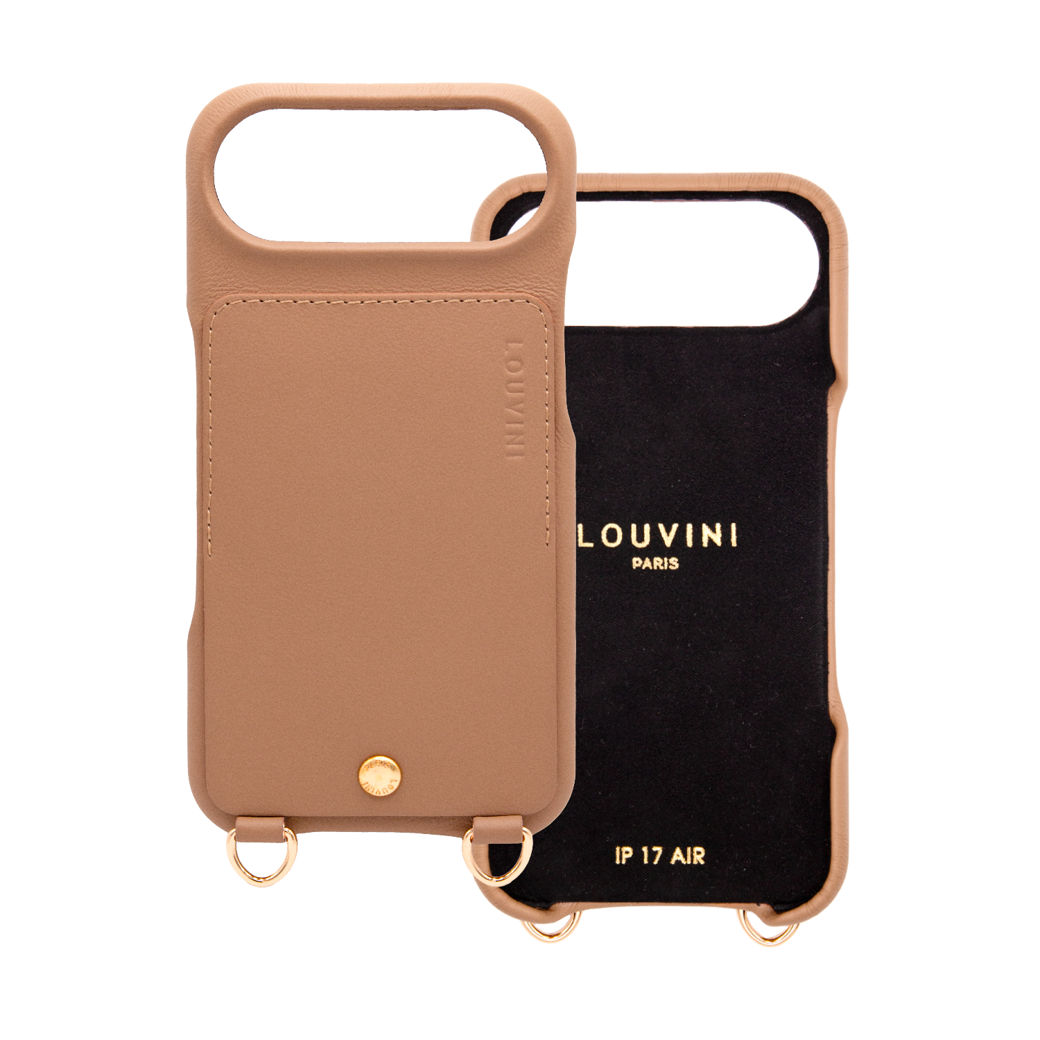 Coque iPhone cuir porte carte avec anneaux LOU - Camel