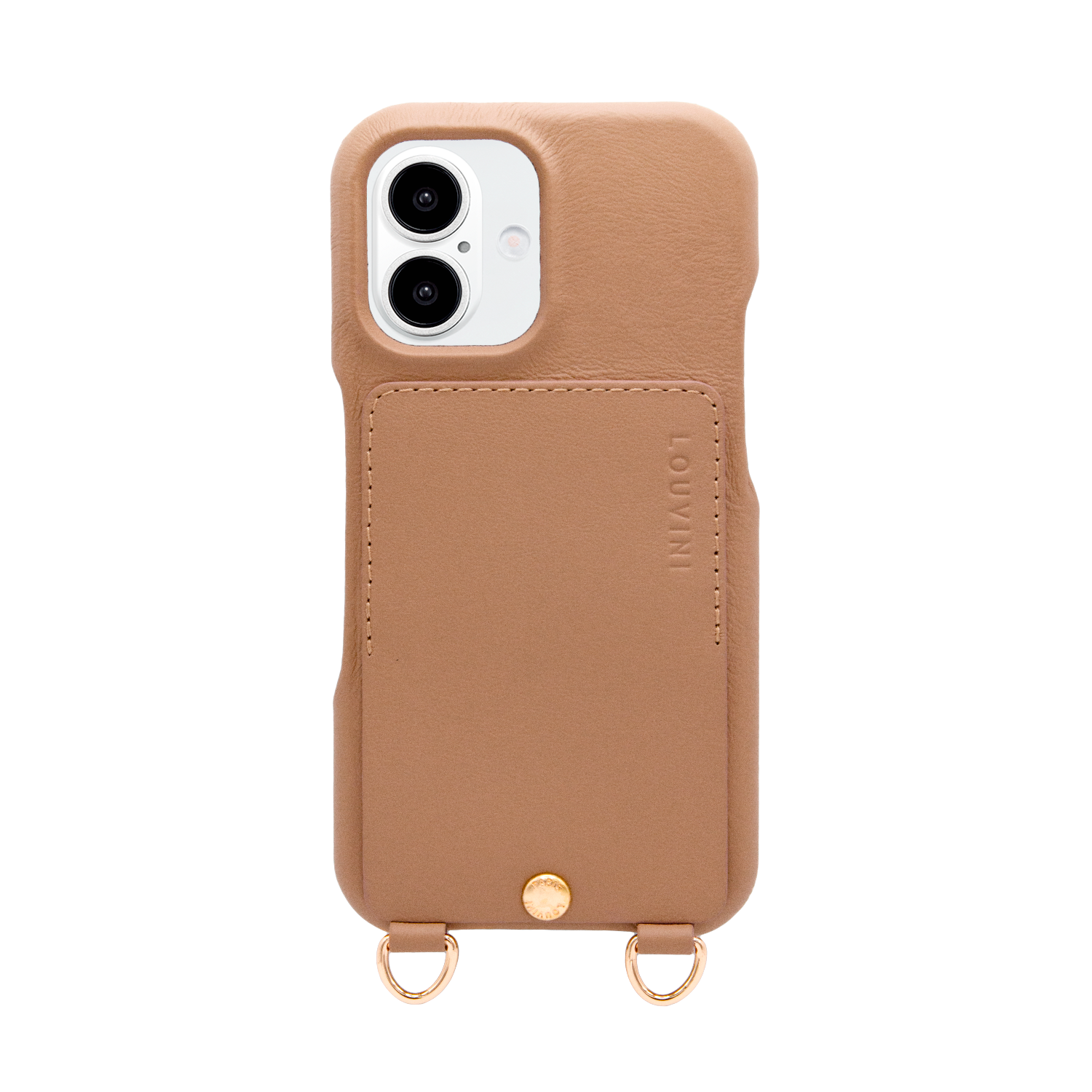 Coque iPhone cuir porte carte avec anneaux LOU - Camel