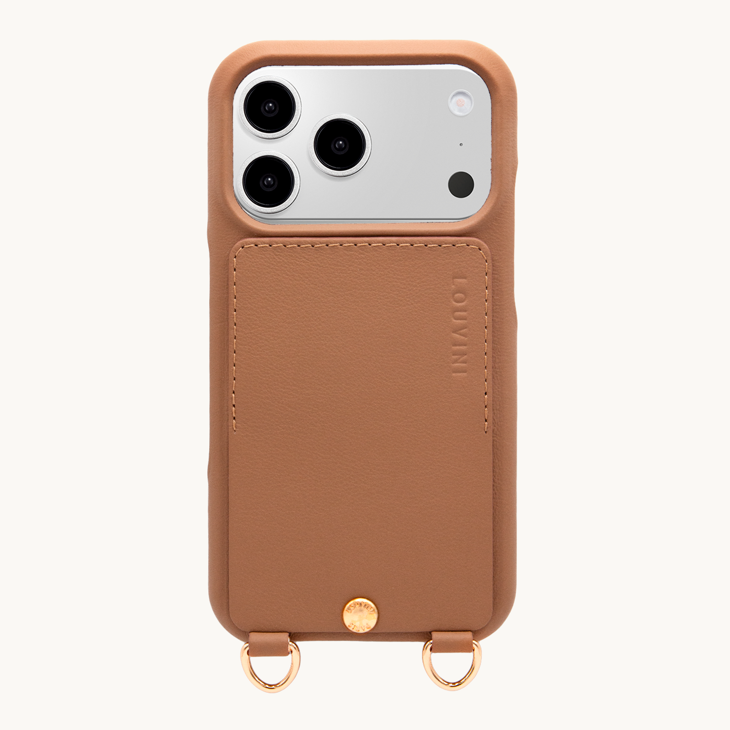 Coque iPhone cuir porte carte avec anneaux LOU - Camel