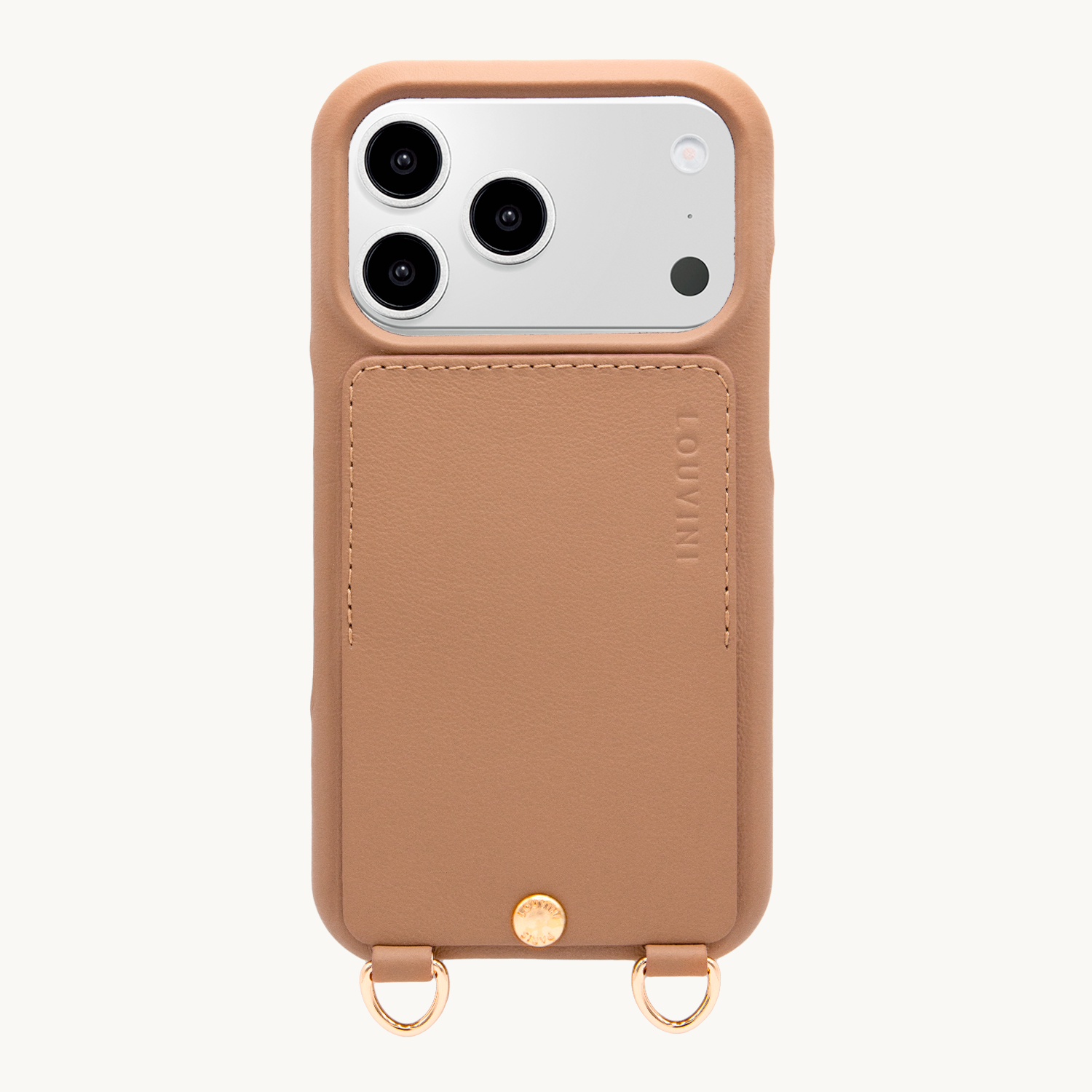 Coque iPhone cuir porte carte avec anneaux LOU - Camel