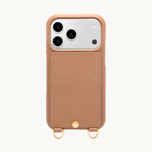 Coque iPhone cuir porte carte avec anneaux LOU - Camel