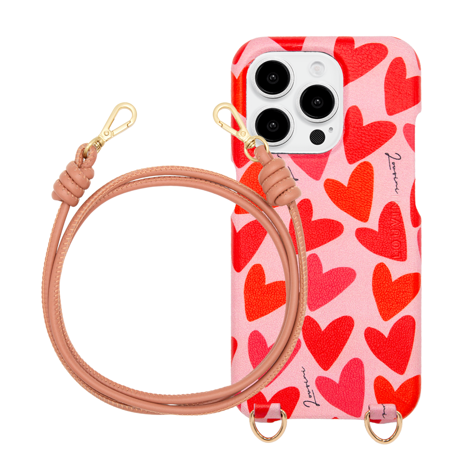 Coque iPhone LOU Coeurs & cordon KATE Vieux Rose