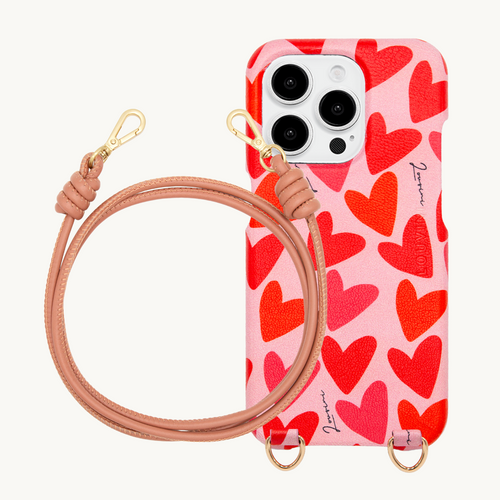 Coque iPhone LOU Coeurs & cordon KATE Vieux Rose