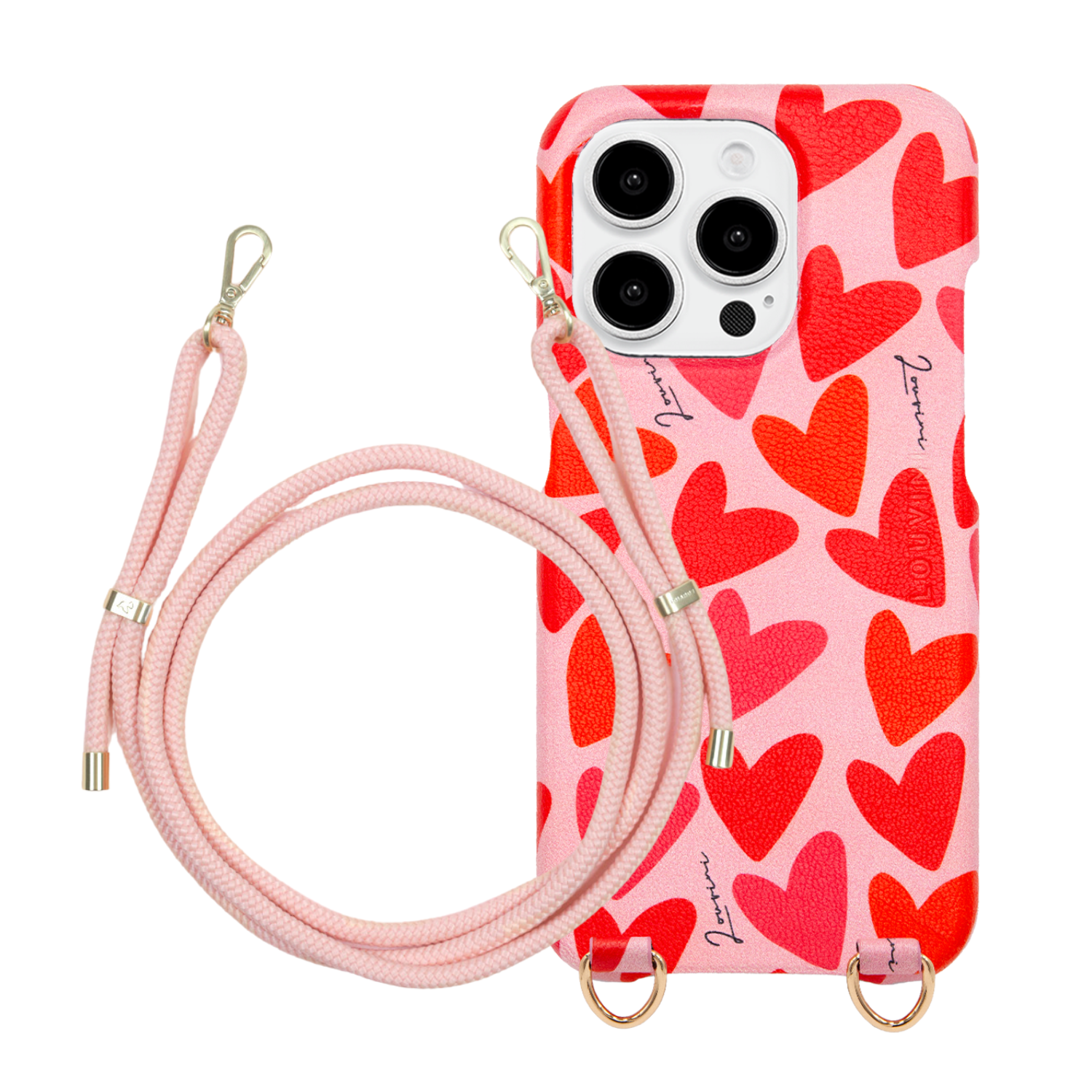 Coque iPhone LOU Coeurs & cordon TESSA Rose Poudré