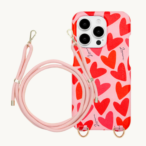 Coque iPhone LOU Coeurs & cordon TESSA Rose Poudré