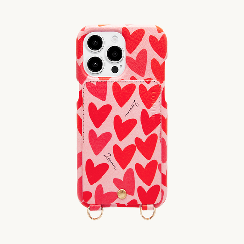 Coque iPhone cuir porte carte avec anneaux LOU - Coeurs