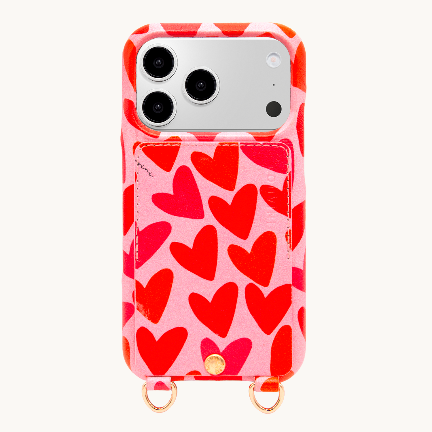 Coque iPhone cuir porte carte avec anneaux LOU - Coeurs