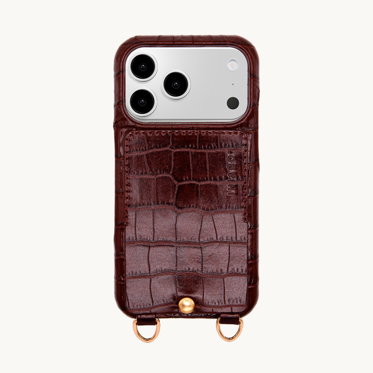 値下げ‼️【LOUVINI】 レザースマートフォンコード LOU_Crocodile_Marron_iPhone_17