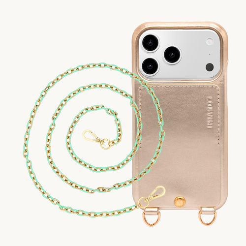 Coque iPhone LOU Doré & Chaîne MIA Menthe