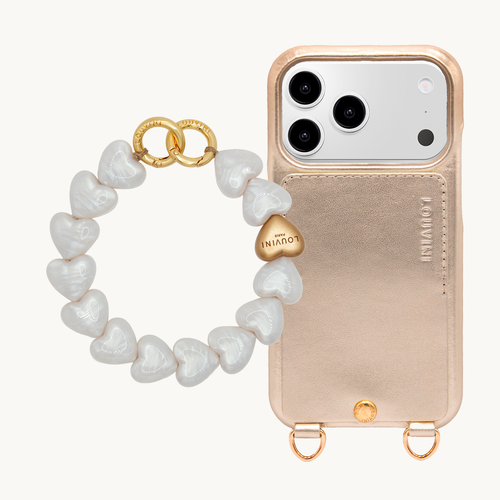 Coque iPhone LOU Doré & Bracelet PETIT CUORE Perle Blanche