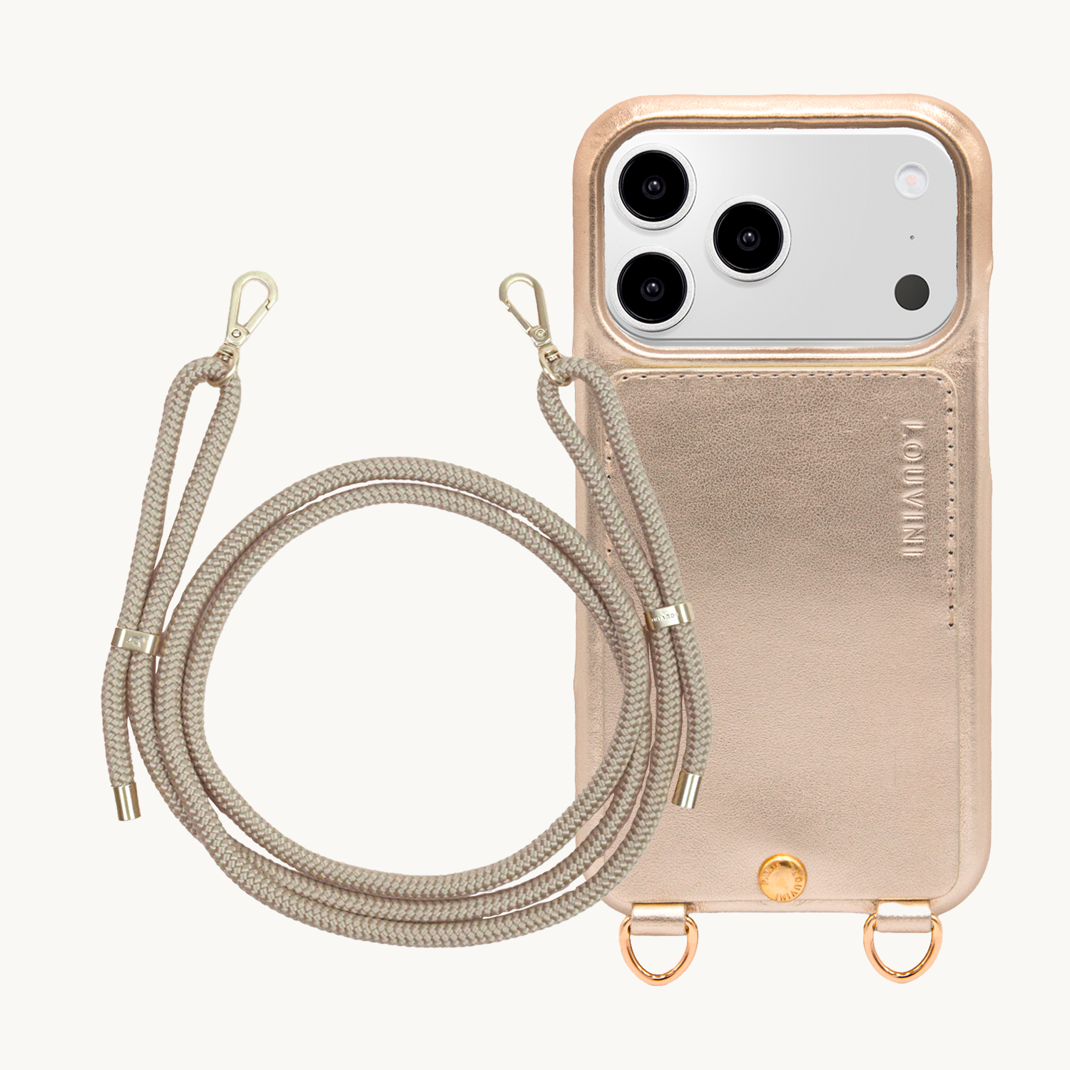 Coque iPhone LOU Doré & Cordon TESSA Sable