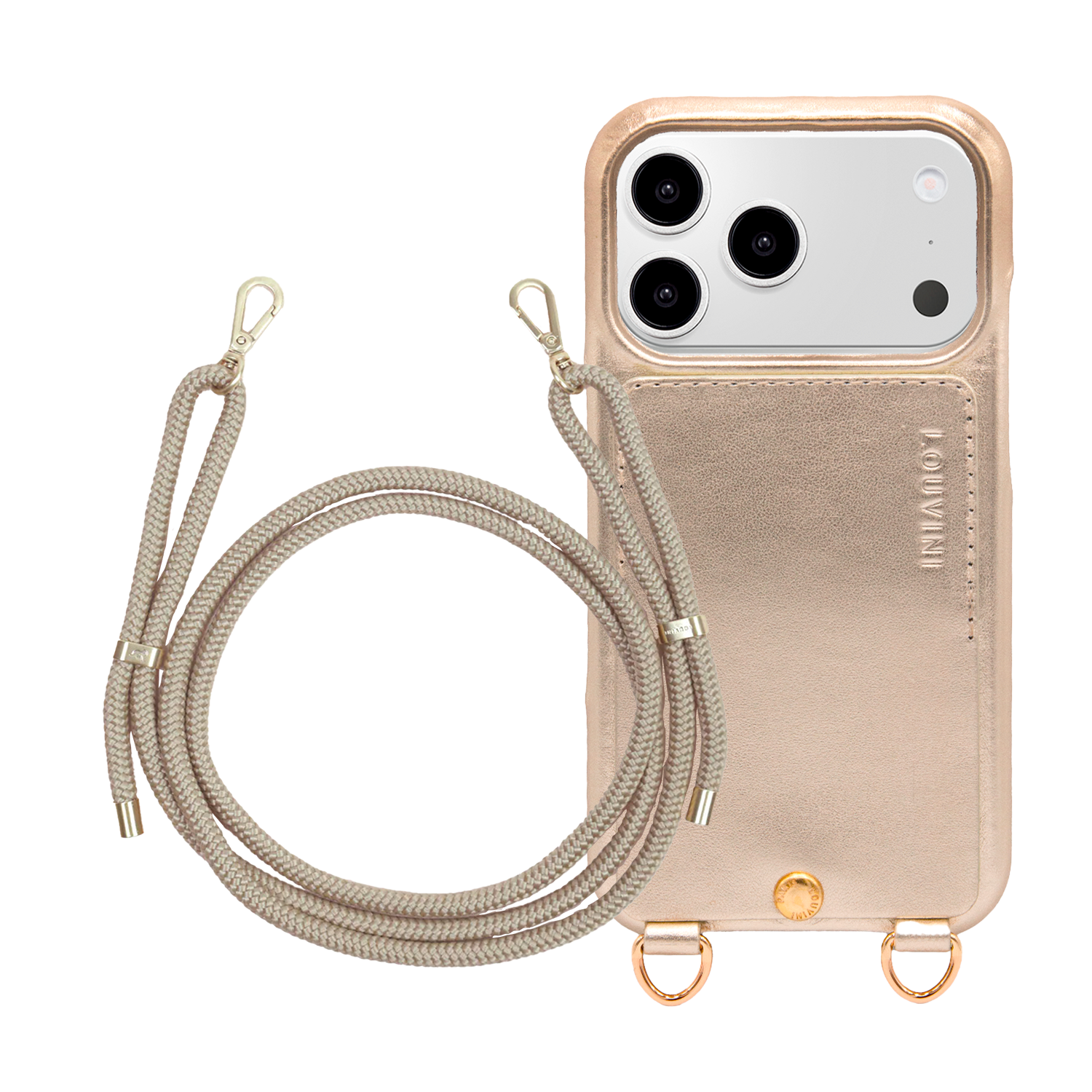 Coque iPhone LOU Doré & Cordon TESSA Sable