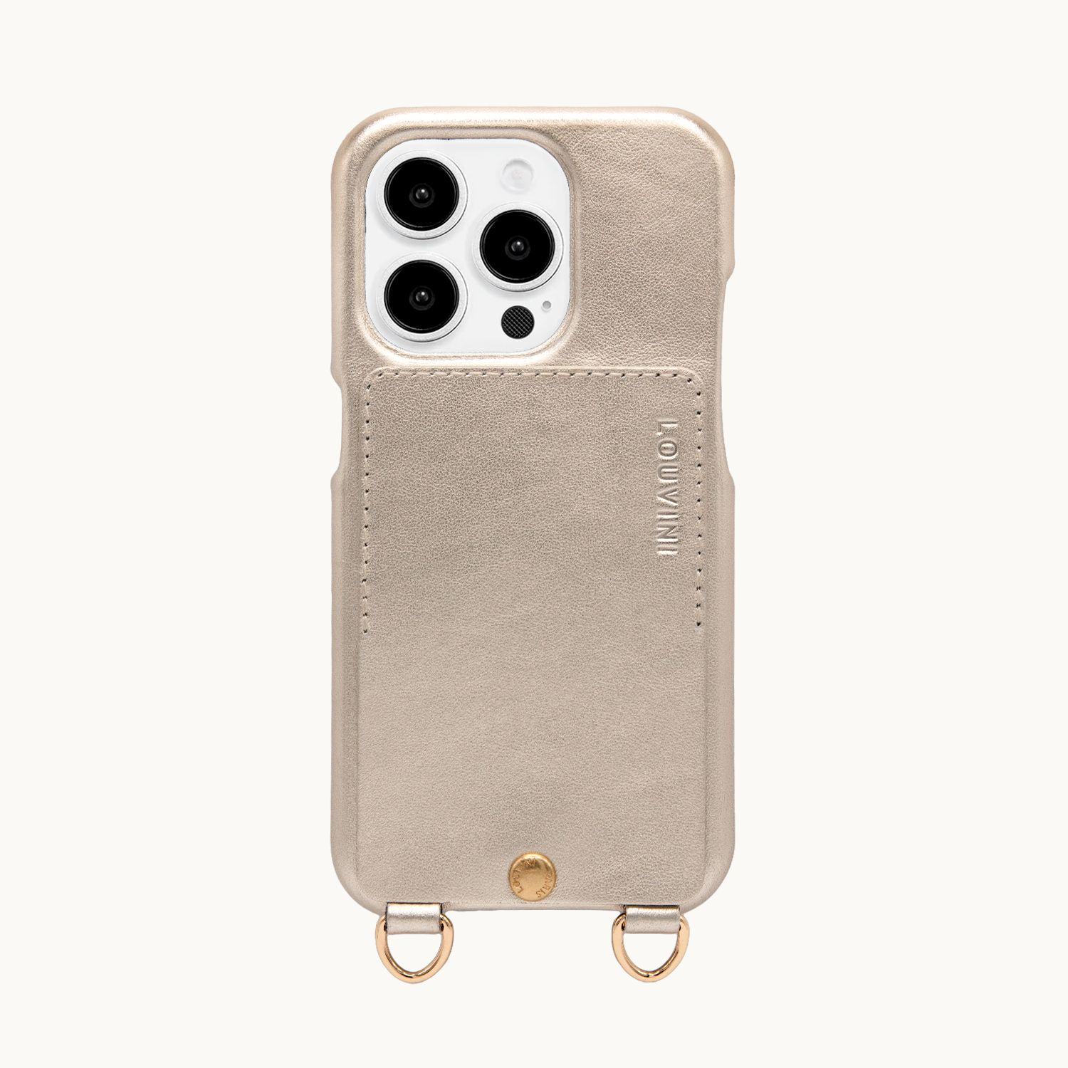Coque iPhone cuir porte carte avec anneaux LOU - Doré métallisé