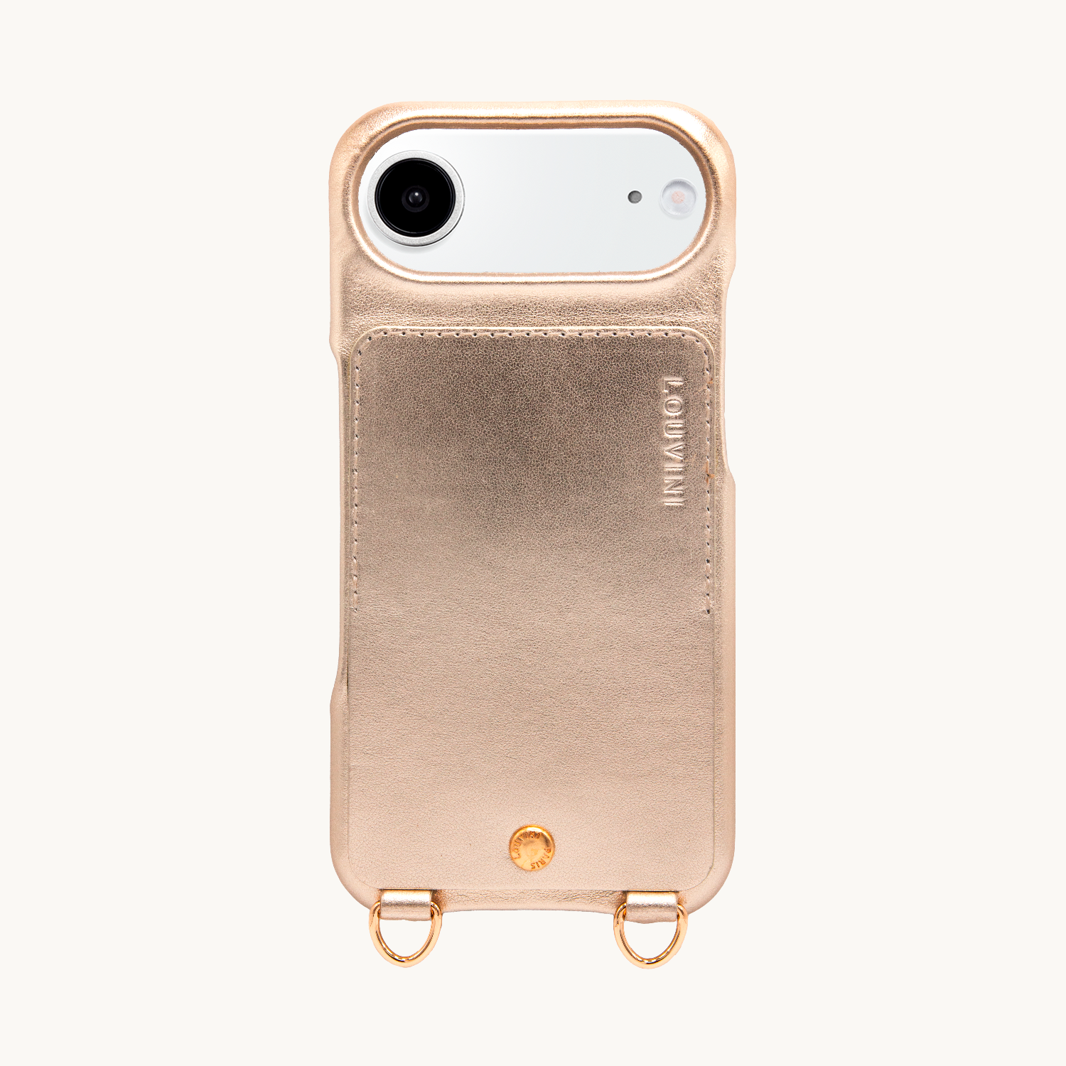 Coque iPhone cuir porte carte avec anneaux LOU - Doré métallisé
