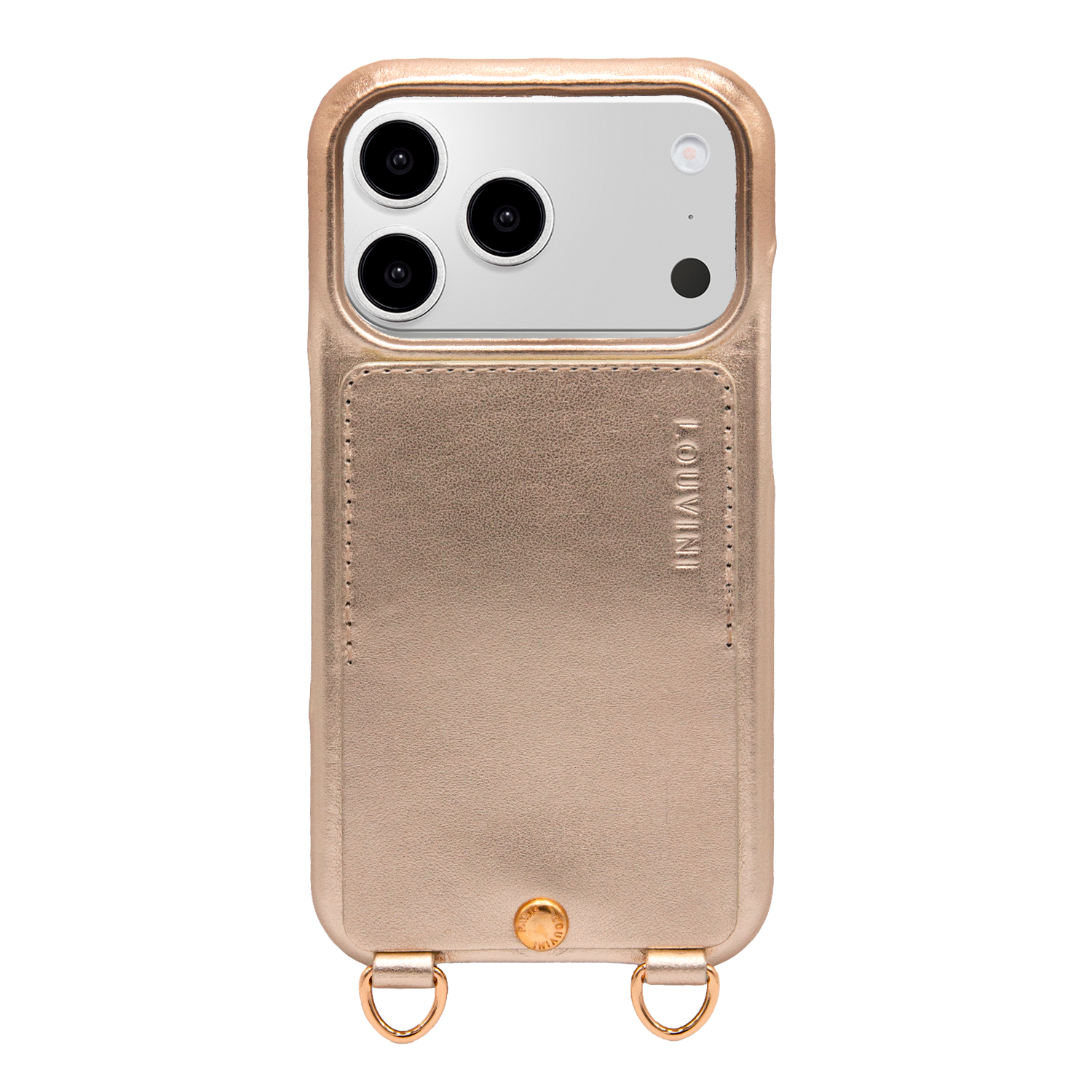Coque iPhone cuir porte carte avec anneaux LOU - Doré métallisé