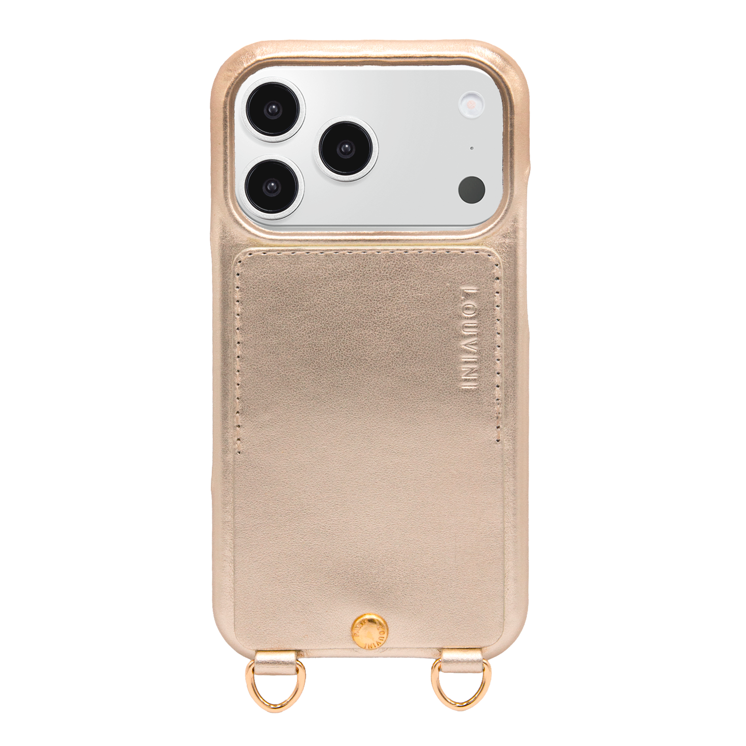 Coque iPhone cuir porte carte avec anneaux LOU - Doré métallisé