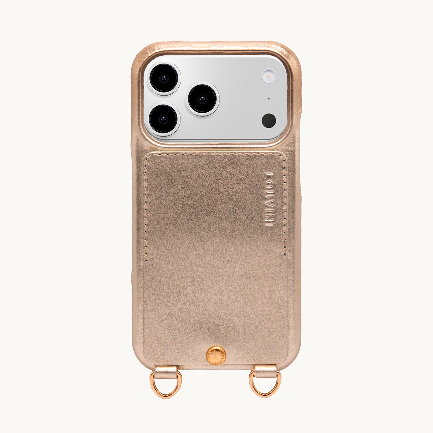 Coque iPhone cuir porte carte avec anneaux LOU - Doré métallisé