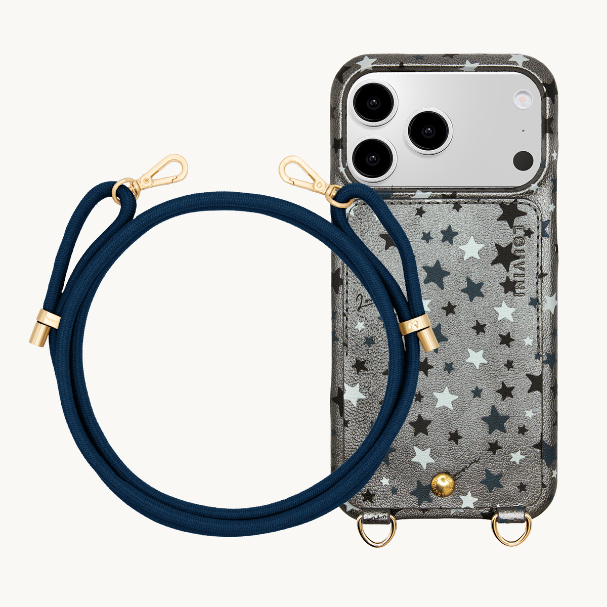 Coque iPhone LOU Étoiles Argenté & Cordon TESSA Marine