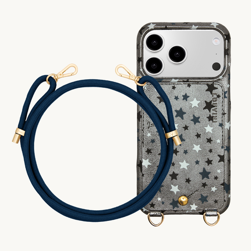 Coque iPhone LOU Étoiles Argenté & Cordon TESSA Marine