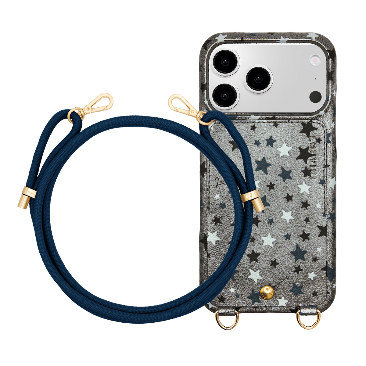 Coque iPhone LOU Étoiles Argenté & Cordon TESSA Marine