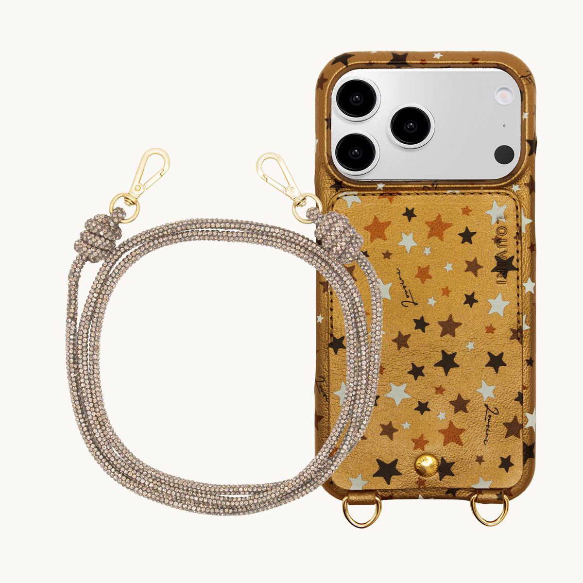 Coque iPhone LOU Étoiles Doré & Cordon KIM Doré