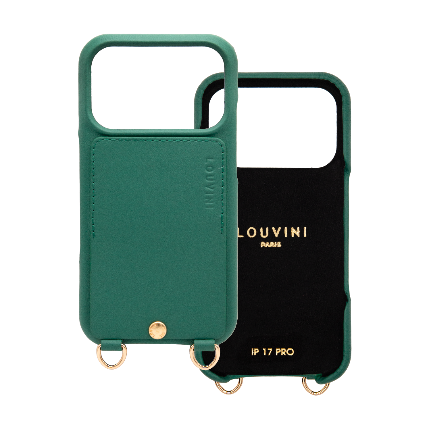 Coque iPhone cuir porte carte avec anneaux LOU - Emeraude