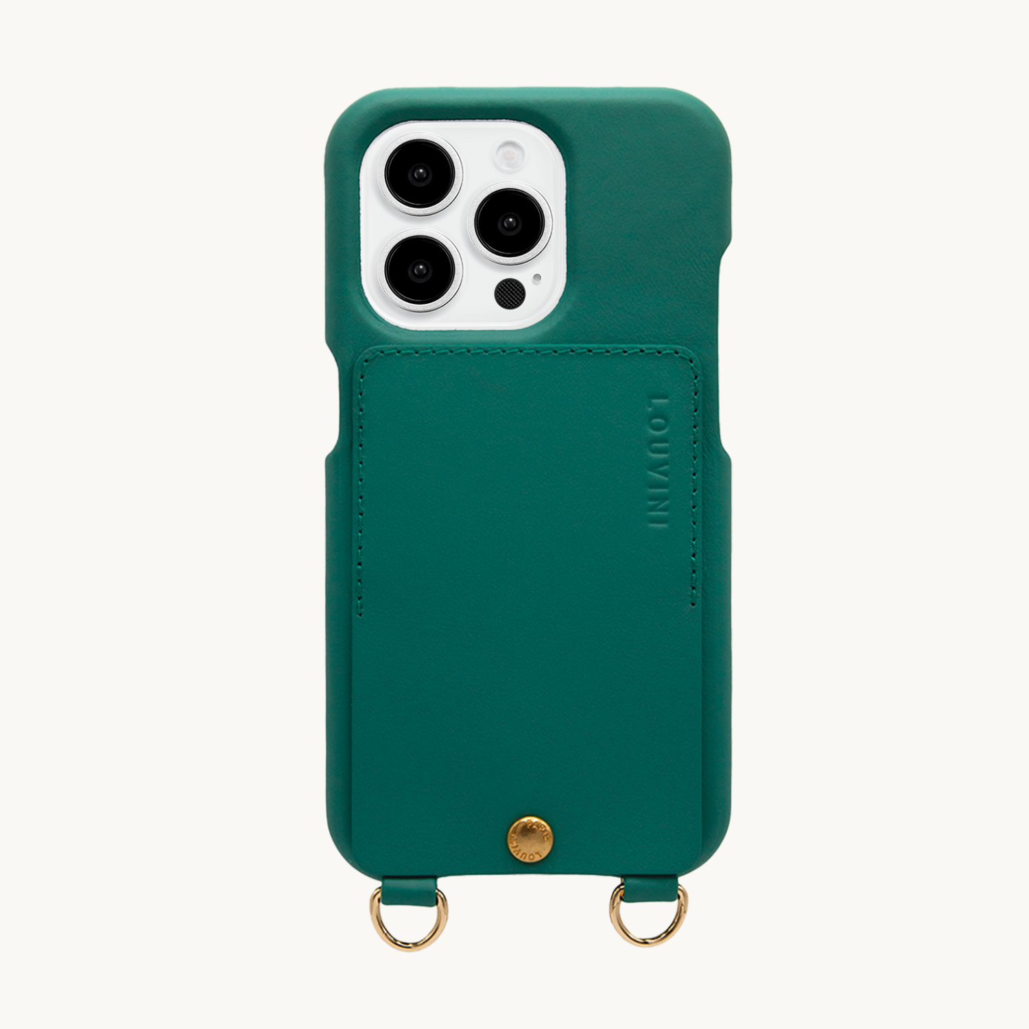 Coque iPhone cuir porte carte avec anneaux LOU - Émeraude