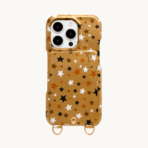 Coque iPhone cuir porte carte avec anneaux LOU - Étoiles Doré