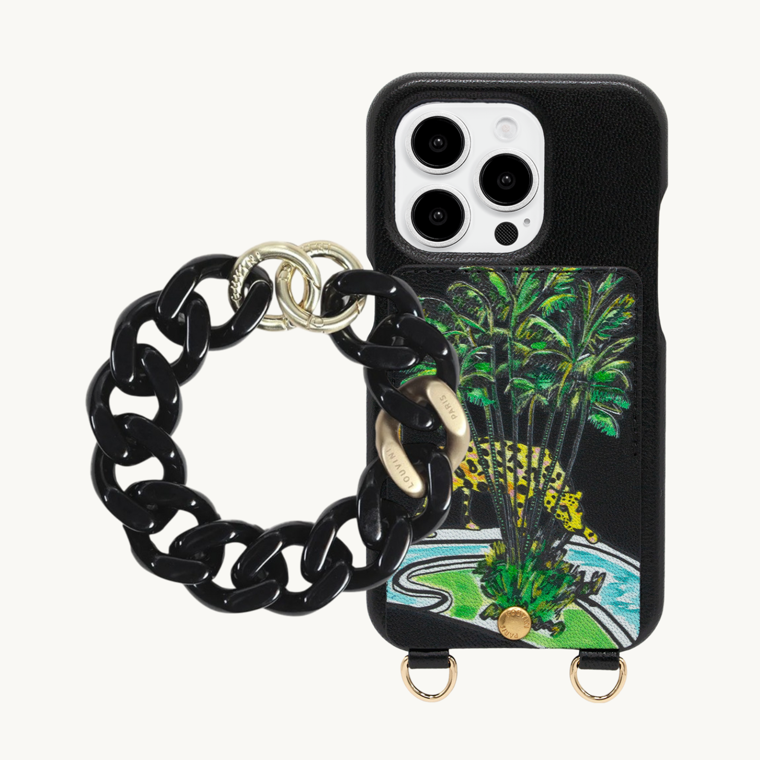 ensemble coque de téléphone avec étui en cuir noir et bracelet noir 