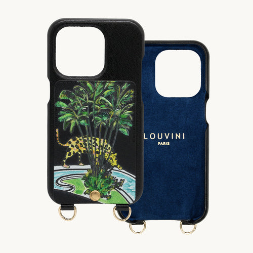 COQUE IPHONE CUIR PORTE CARTE AVEC ANNEAUX LOU x FILIPE JARDIM - NOIR