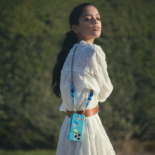 Coque iPhone cuir porte-carte avec anneaux LOU x FILIPE JARDIM - Turquoise