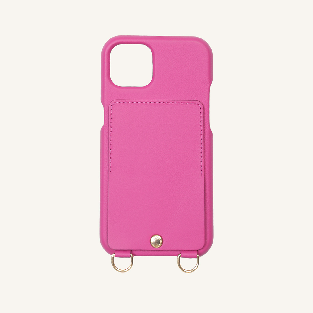 Coque iPhone cuir porte carte avec anneaux LOU - Fuchsia (Personnalisable)