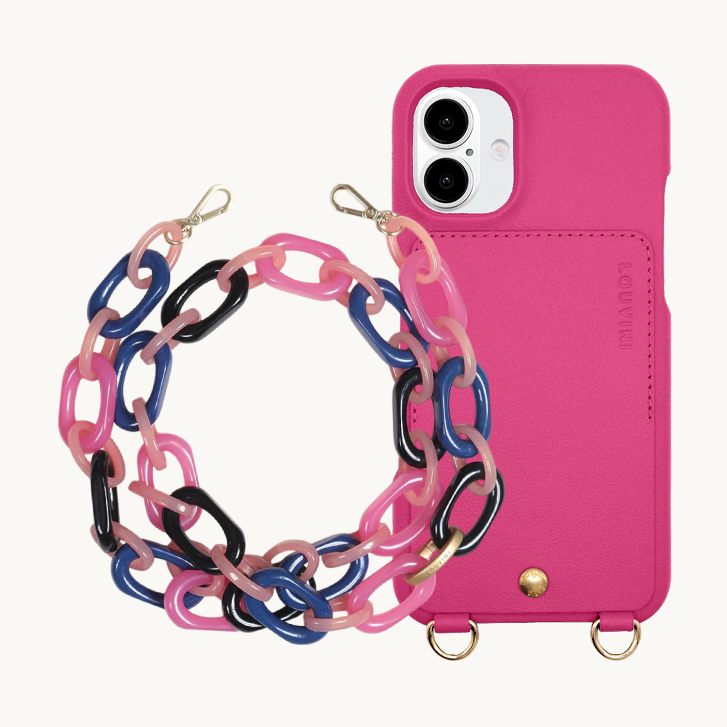 Coque iPhone LOU Fuchsia & Chaîne CHIARA Marine-Rose