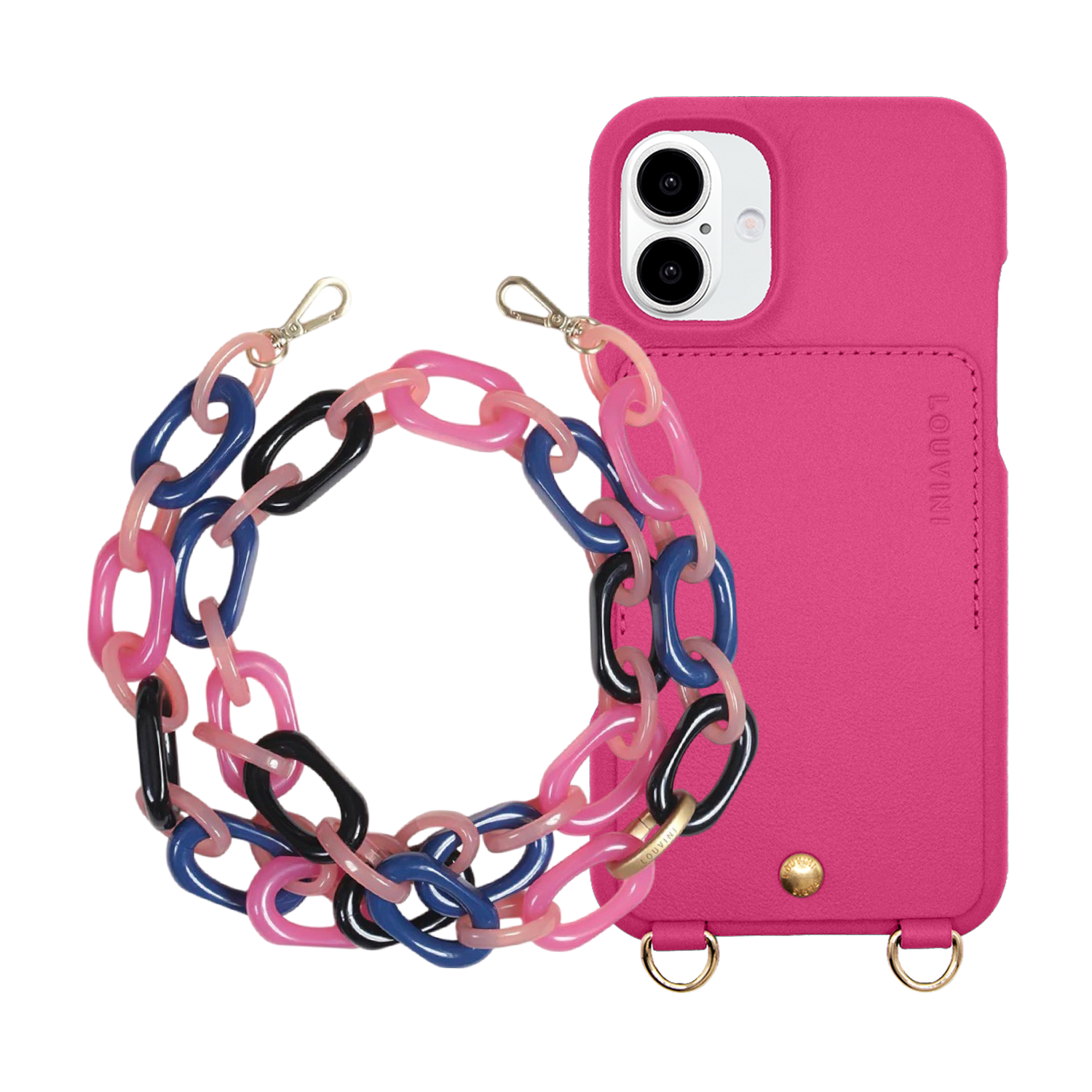 Coque iPhone LOU Fuchsia & Chaîne CHIARA Marine-Rose