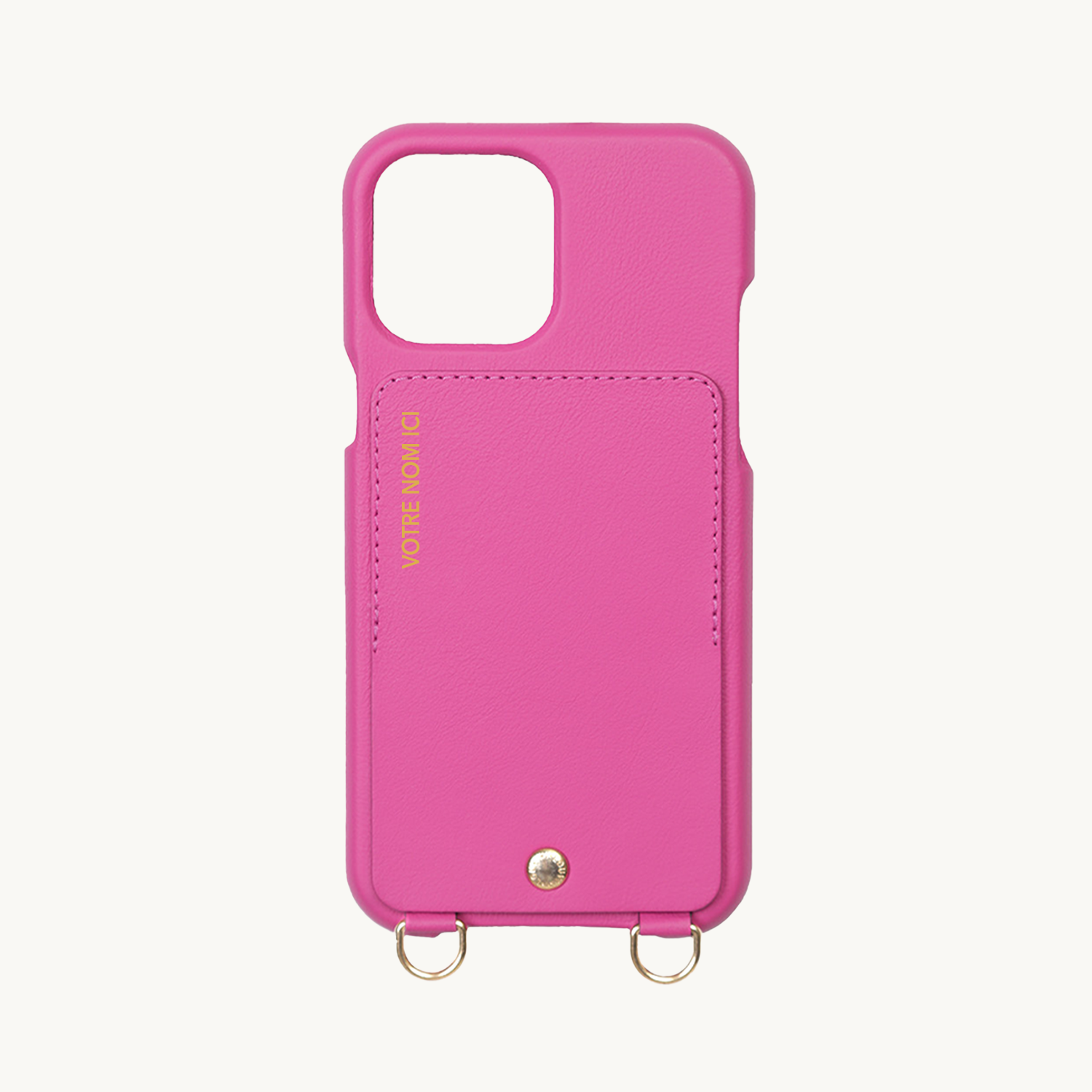 COQUE IPHONE CUIR PORTE CARTE AVEC ANNEAUX LOU - FUCHSIA (PERSONNALISABLE)