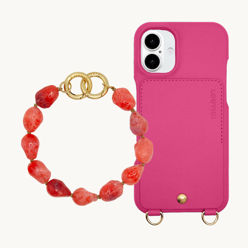 Coque iPhone LOU Fuchsia & Bracelet PETIT ROMY Corail