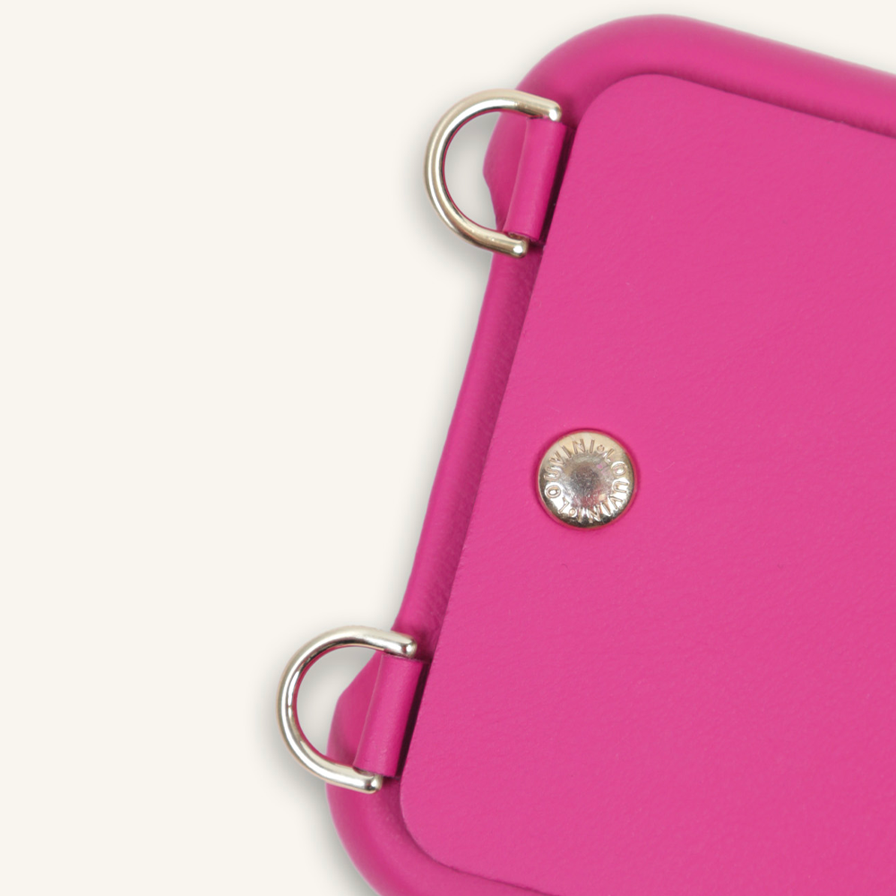 Coque iPhone cuir porte carte avec anneaux LOU - Fuchsia (Personnalisable)