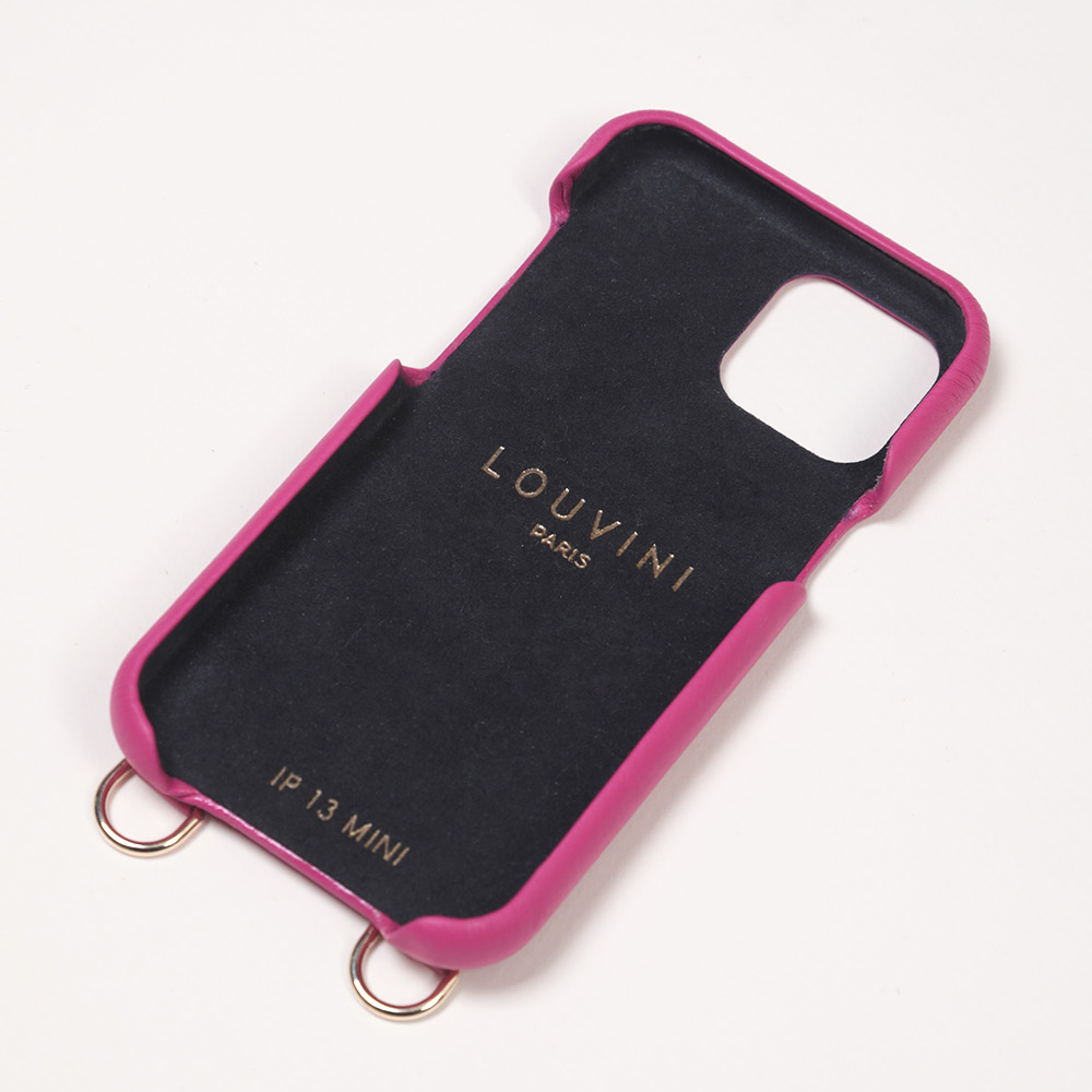 Coque iPhone cuir porte carte avec anneaux LOU - Fuchsia (Personnalisable)