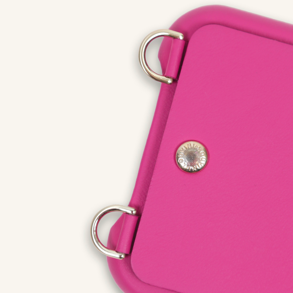 Coque iPhone cuir porte carte avec anneaux LOU - Fuchsia