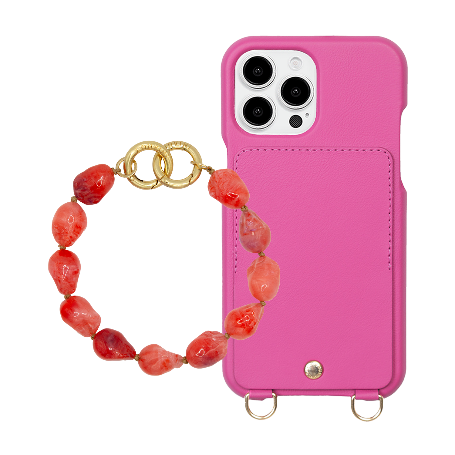 Coque iPhone LOU Fuchsia & Bracelet PETIT ROMY Corail