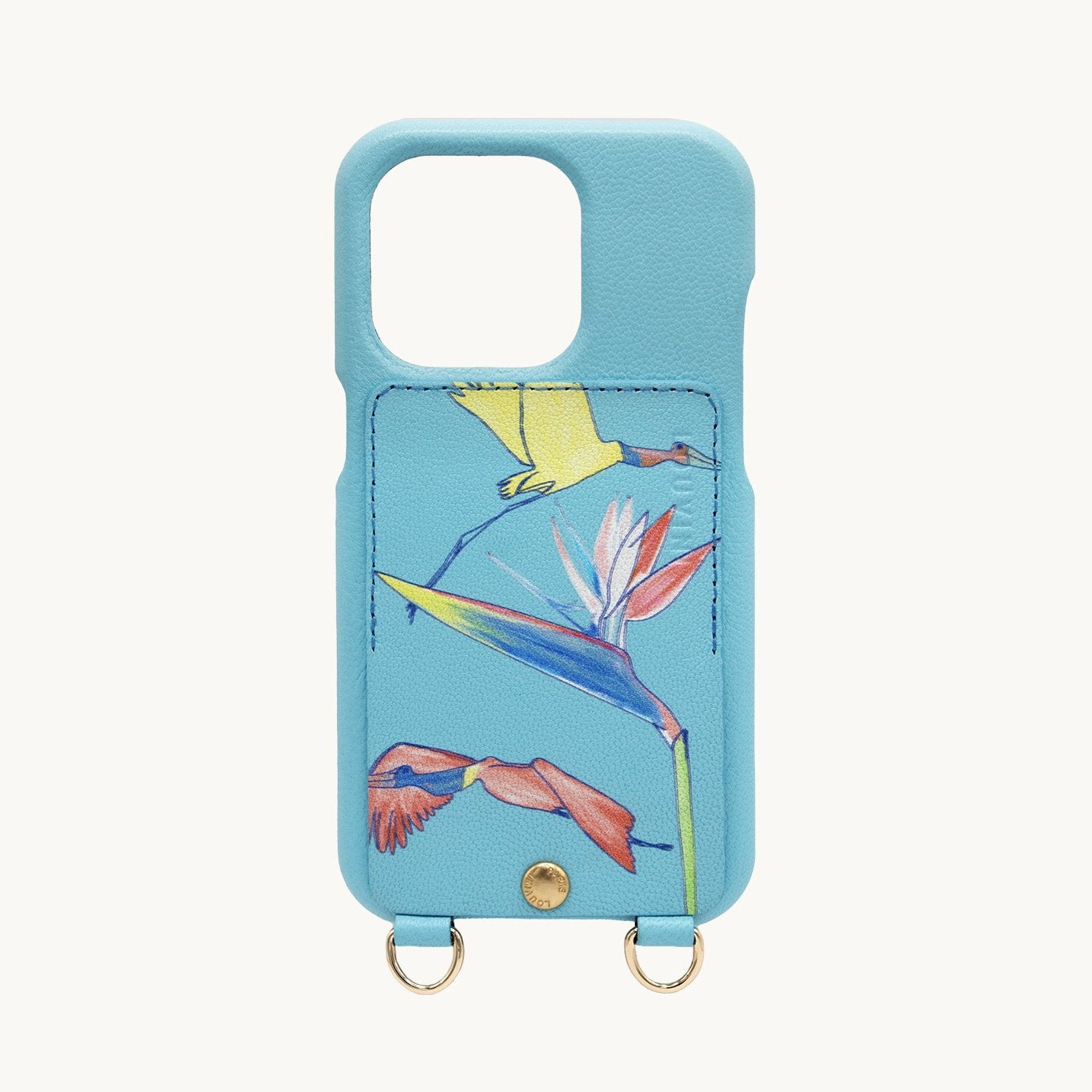 COQUE IPHONE CUIR PORTE CARTE AVEC ANNEAUX LOU x FILIPE JARDIM - TURQUOISE