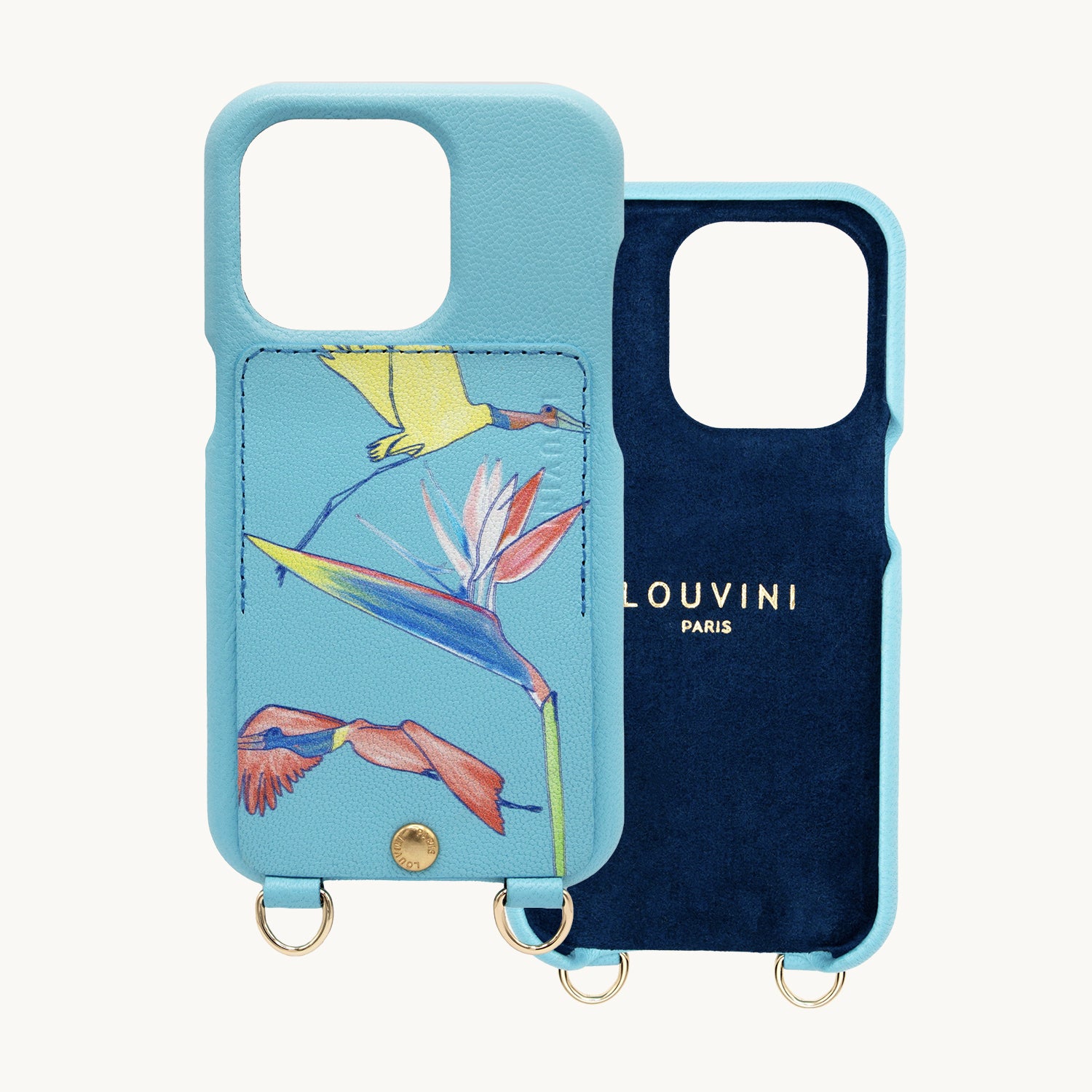 COQUE IPHONE CUIR PORTE CARTE AVEC ANNEAUX LOU x FILIPE JARDIM - TURQUOISE